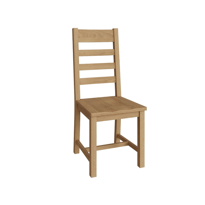 Country Oak Chair Ladder Back with Wooden Seat