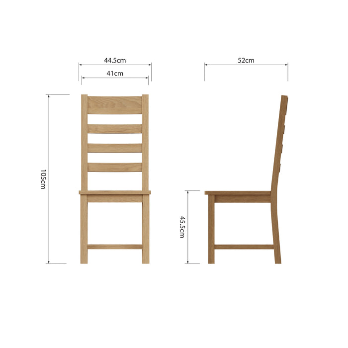 Country Oak Chair Ladder Back with Wooden Seat