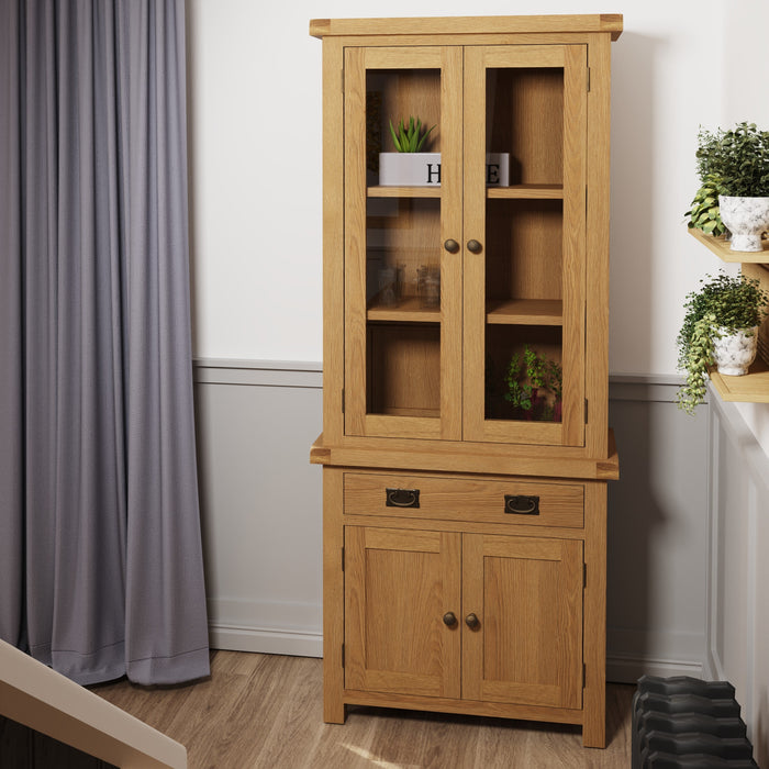 Country Oak Dresser Top Small with Glass Doors