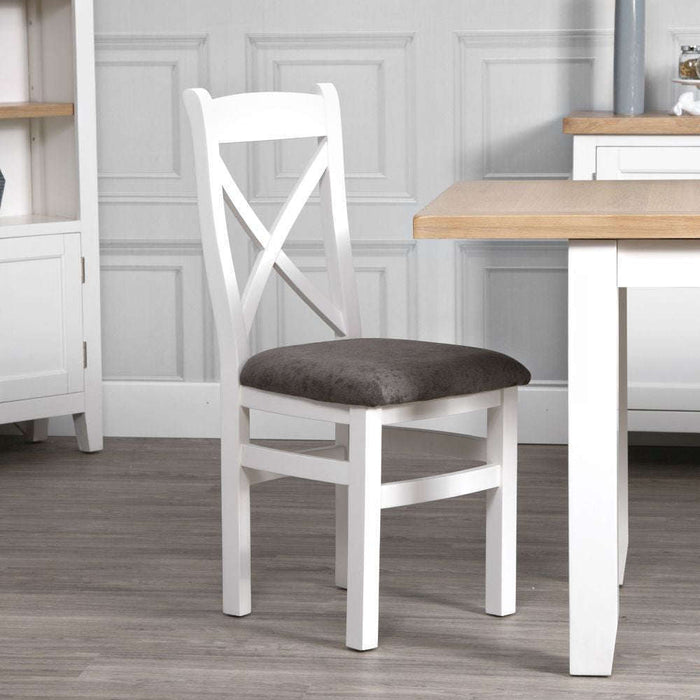 Eden White Cross back chair fabric seat