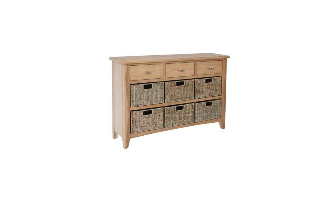 Gallery Oak 3 Drawer 6 Basket Cabinet