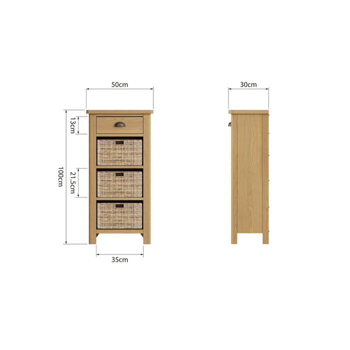 Truffle Oak 1 Drawer 3 Basket Unit