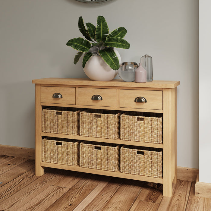 Truffle Oak 3 Drawer 6 Basket Unit