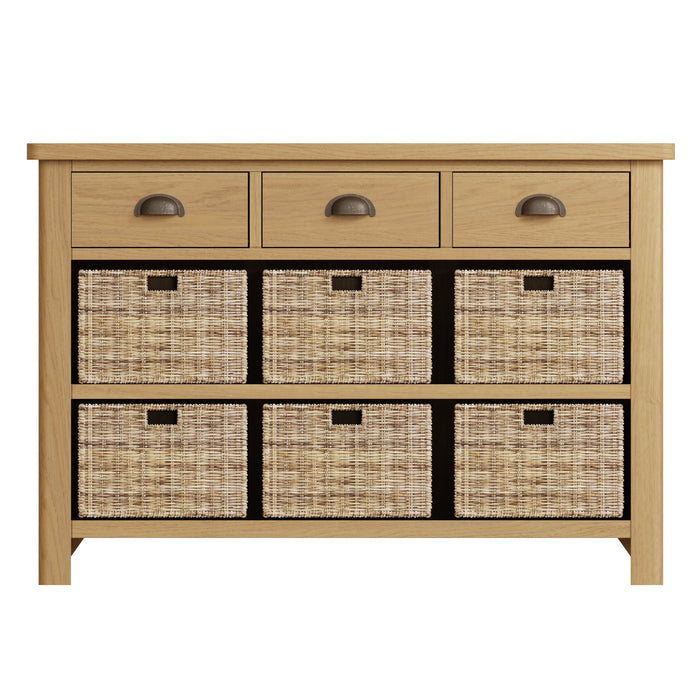 Truffle Oak 3 Drawer 6 Basket Unit