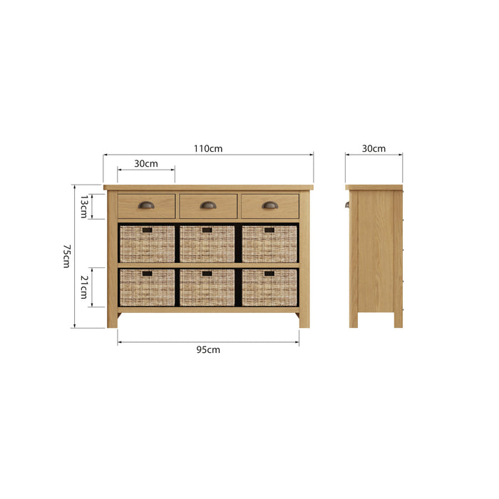 Truffle Oak 3 Drawer 6 Basket Unit